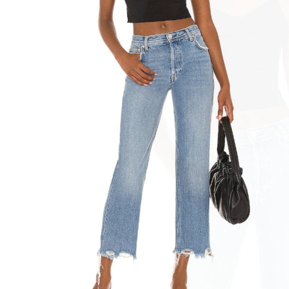 NWOT We the Free by Free People Maggie Denim Distressed Straight Leg Jeans - Picture 1 of 16